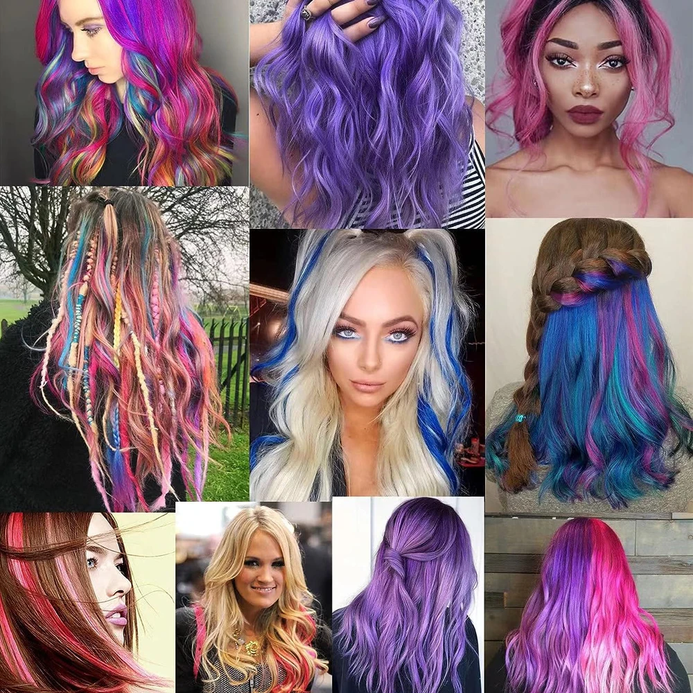 Extensions capillaires synthétiques à clips, 6 pièces/paquet, reflets de fête colorés, 22 pouces, postiches lisses multicolores, violet rose