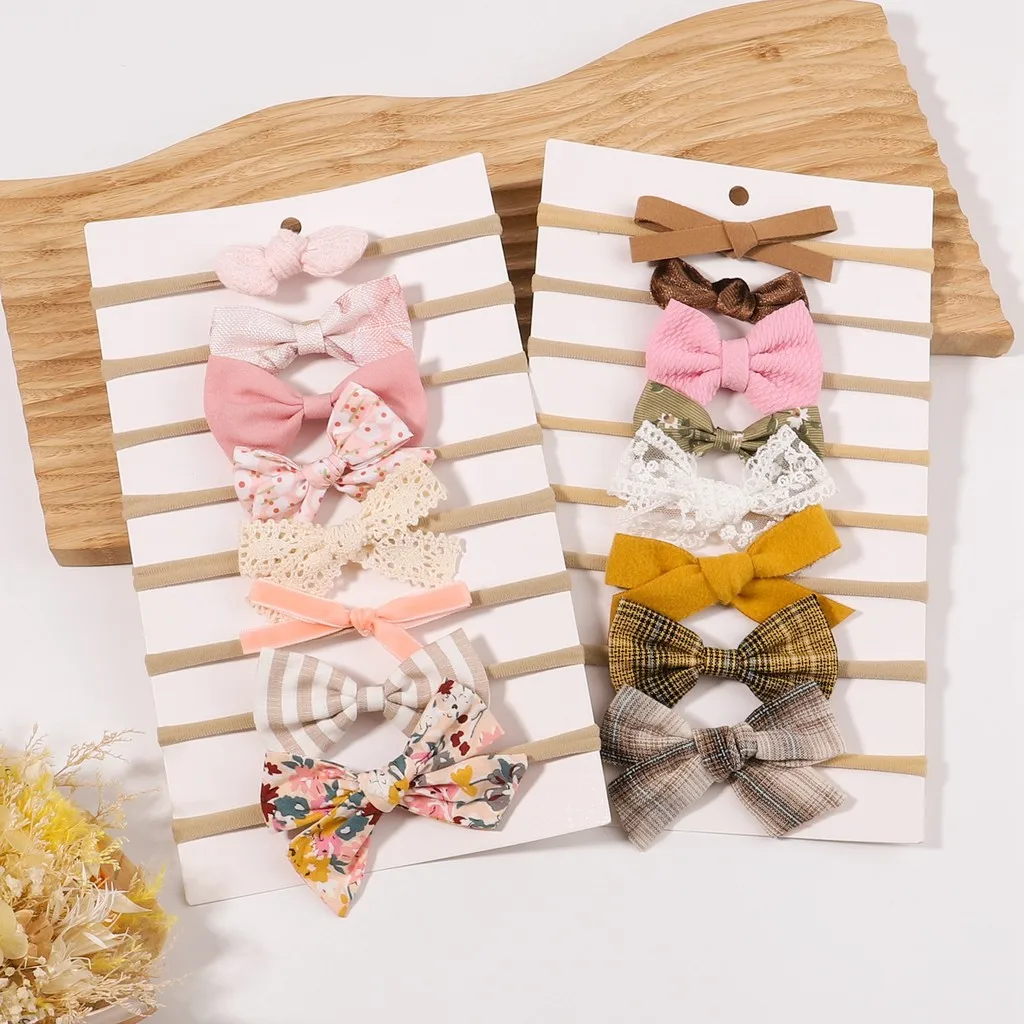 8-teiliges Set Baumwoll-Haarbänder mit Schleife für Babymädchen, Blumen- und Leopardenmuster, Süße Nylon-Haarbänder für Neugeborene, Haaraccessoires
