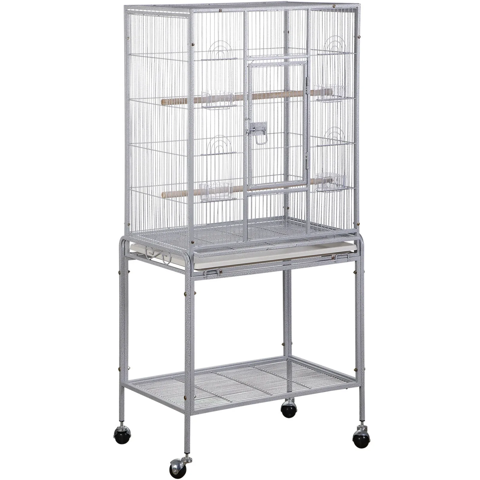 

US 53" Parakeet Bird Cage Pet Parrot Flight Cage for Cockatiels Rolling Stand White