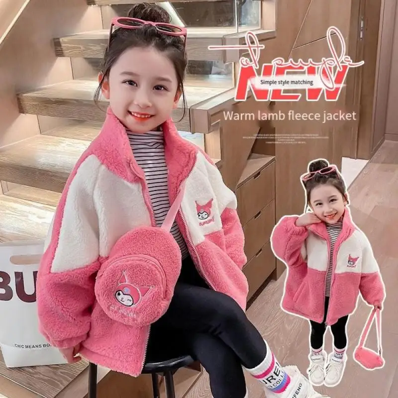 

Sanrios Children Kuromi Plus Velvet Coat Anime Figure Winter Sportswear Woolen Sweater Kids Cartoon Plus Velvet Thicken Kawaii