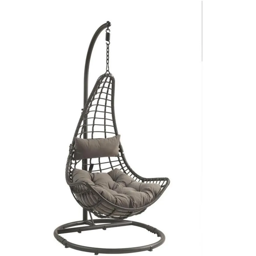 

Uzae Wicker Patio Hanging Chair with Metal Stand in Gray and Charcoal