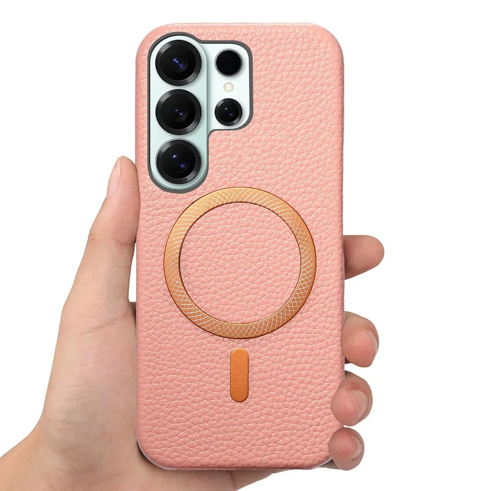 Business Lychee Magnetische Leder-Handyhülle für Samsung S26+ S26Ultra S25 Plus Edge S24 FE für Magsafe Stoßfeste Slim-Fit-Hülle