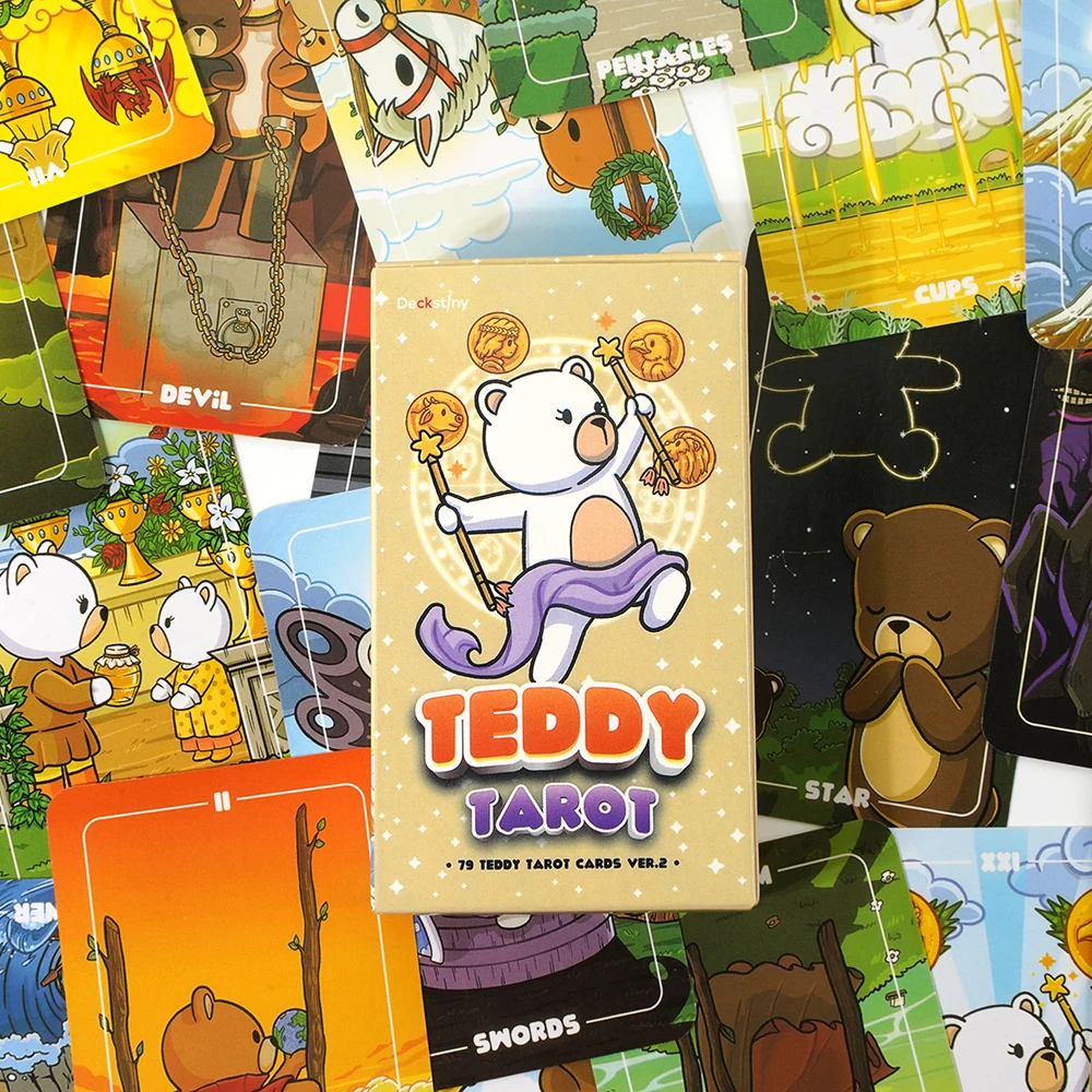 78 szt. Teddy Tarot Ver.2 z Deckstiny papierowa gra wróżbiarska dla początkujących klasyczny tradycyjny Tarot mały rozmiar