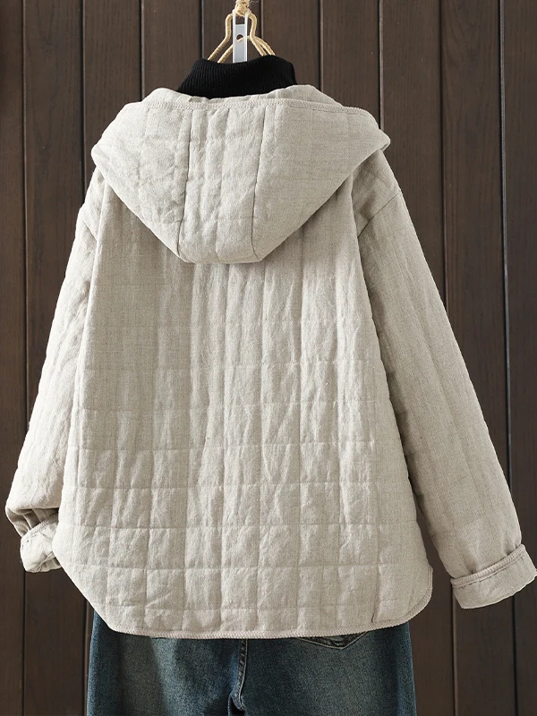 معطف نسائي من القطن من Thiened مع قلنسوة مصبوغ عتيق من القطن الصيني معطف فني فضفاض مناسب طويل Sve