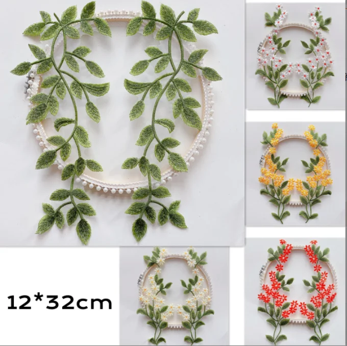 Mori Green Tree Leaves Organza Lace Flowers DIY Turban Veil Dress Stage Performance Clothing Accessories