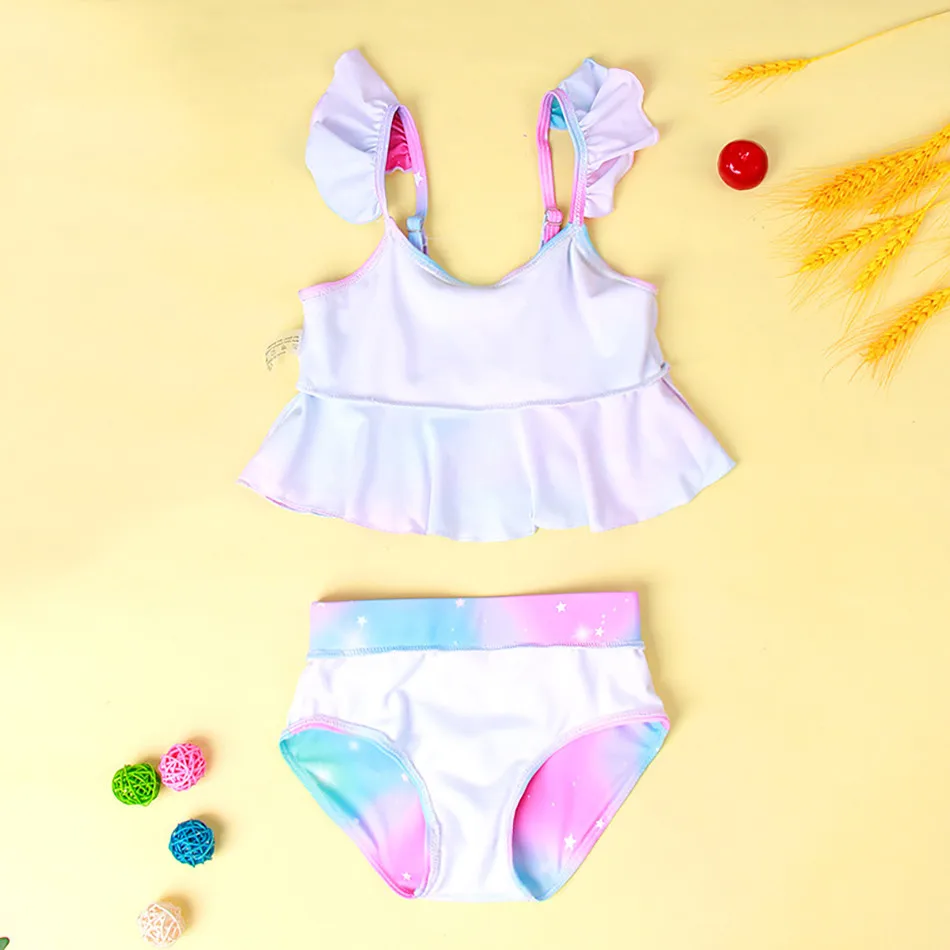 2024 New Girl Swimsuit Ruffles Colorful Unicorn Baby Kids Swimwear Comfortable High Elastic Children Bathing Suit Baby Clothes