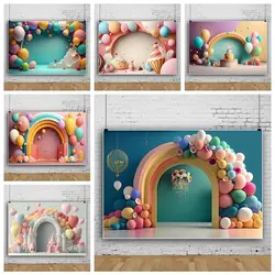 Colorful Arch Balloon Baby first birthday party background Photography Newborn baby Wash cake Ice cream Castle party Backgroun