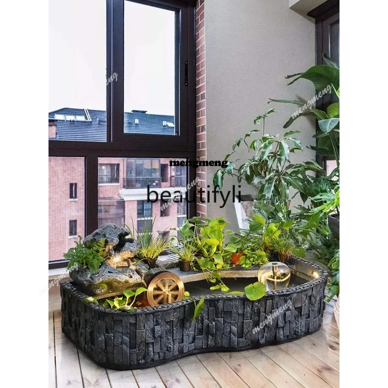 Large rockery flowing water fountain humidifier floor-to-ceiling indoor fish pond landscaping decoration lucky ornament  DD
