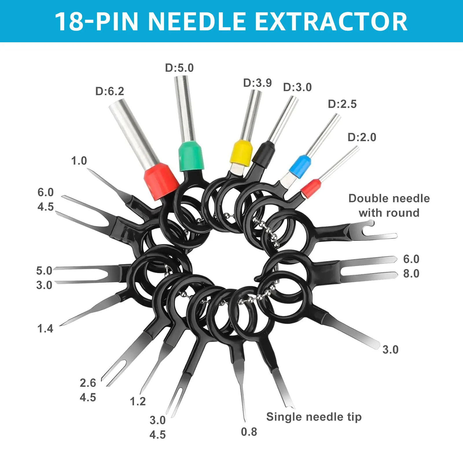 720Pcs Car Electrical Wire Terminal Pins Connector Kit 1/1.5/1.8/2.2/2.8/3.5mm Terminal Pins Non-Insulated Crimp Wire Connectors