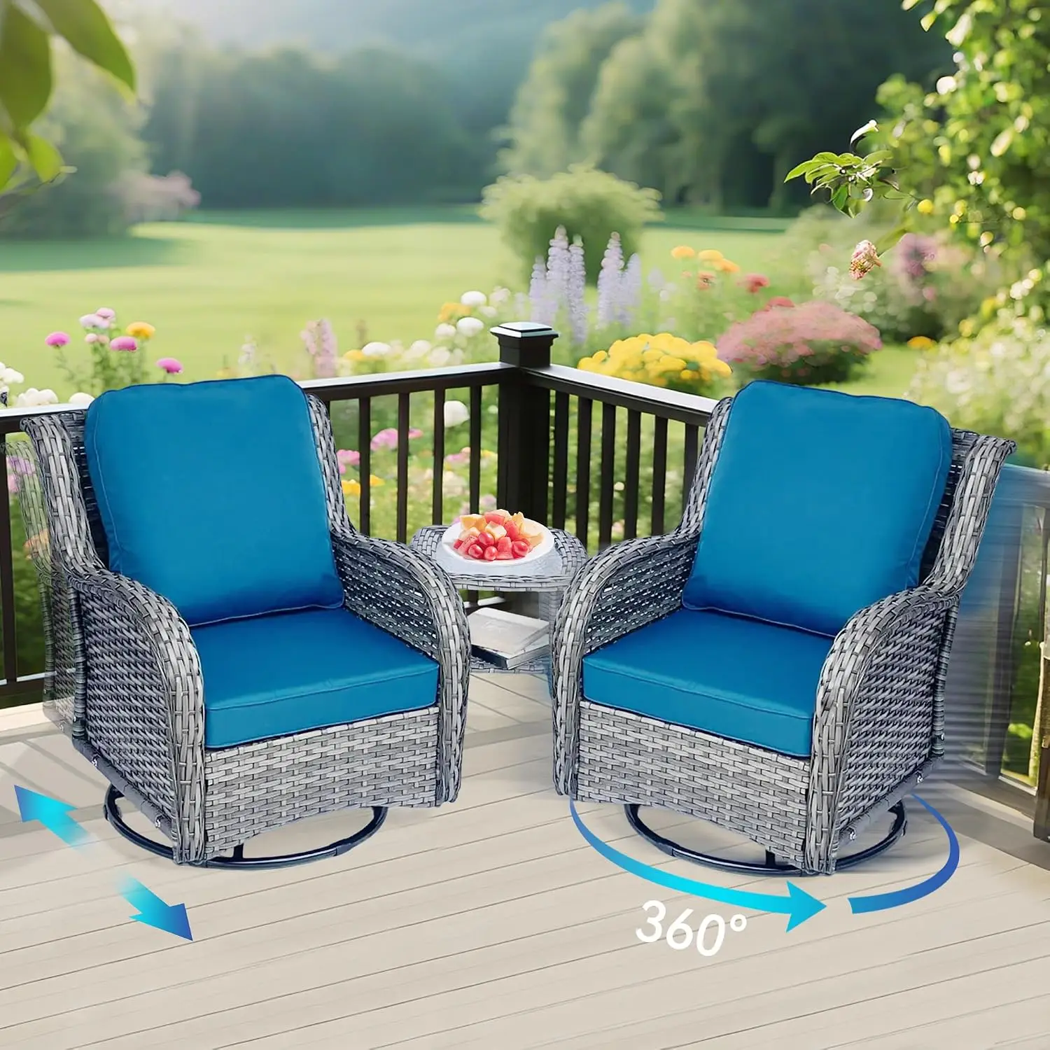 3-Piece Rattan Wicker Patio Sofa Set with Coffee Table, Outdoor Recliner Chair for Backyard Deck Garden, Customized
