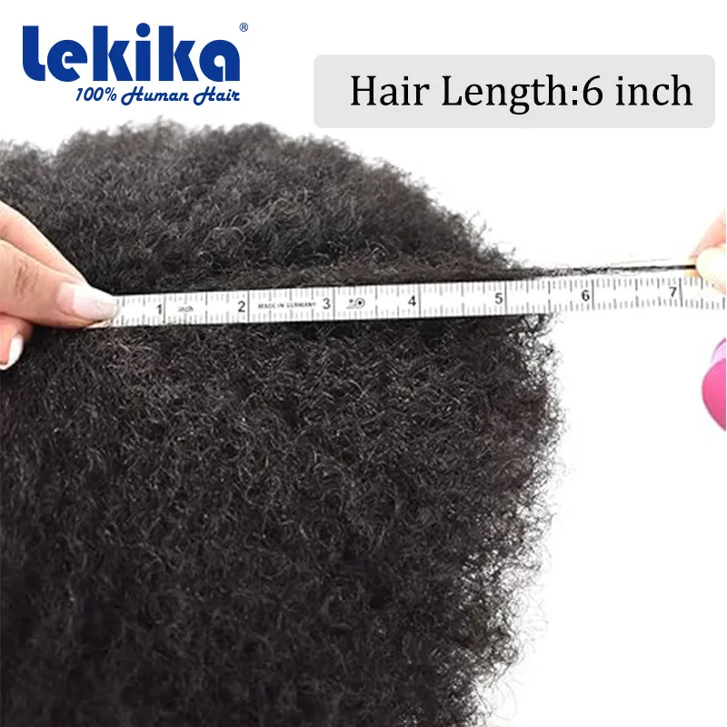 Tupé Afro rizado para hombres, Peluca de cabello humano 100% de encaje completo, nudos dobles de 6 pulgadas, prótesis capilar para hombres negros, 8 "x 10"