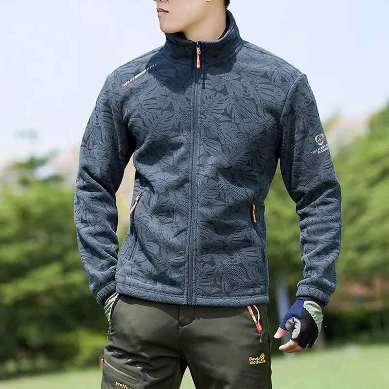 Manteaux polaires pour hommes, automne et hiver, col montant pour l'extérieur, poches imprimées, fermeture éclair, Cardigan épais et chaud, vestes, hauts JJ679