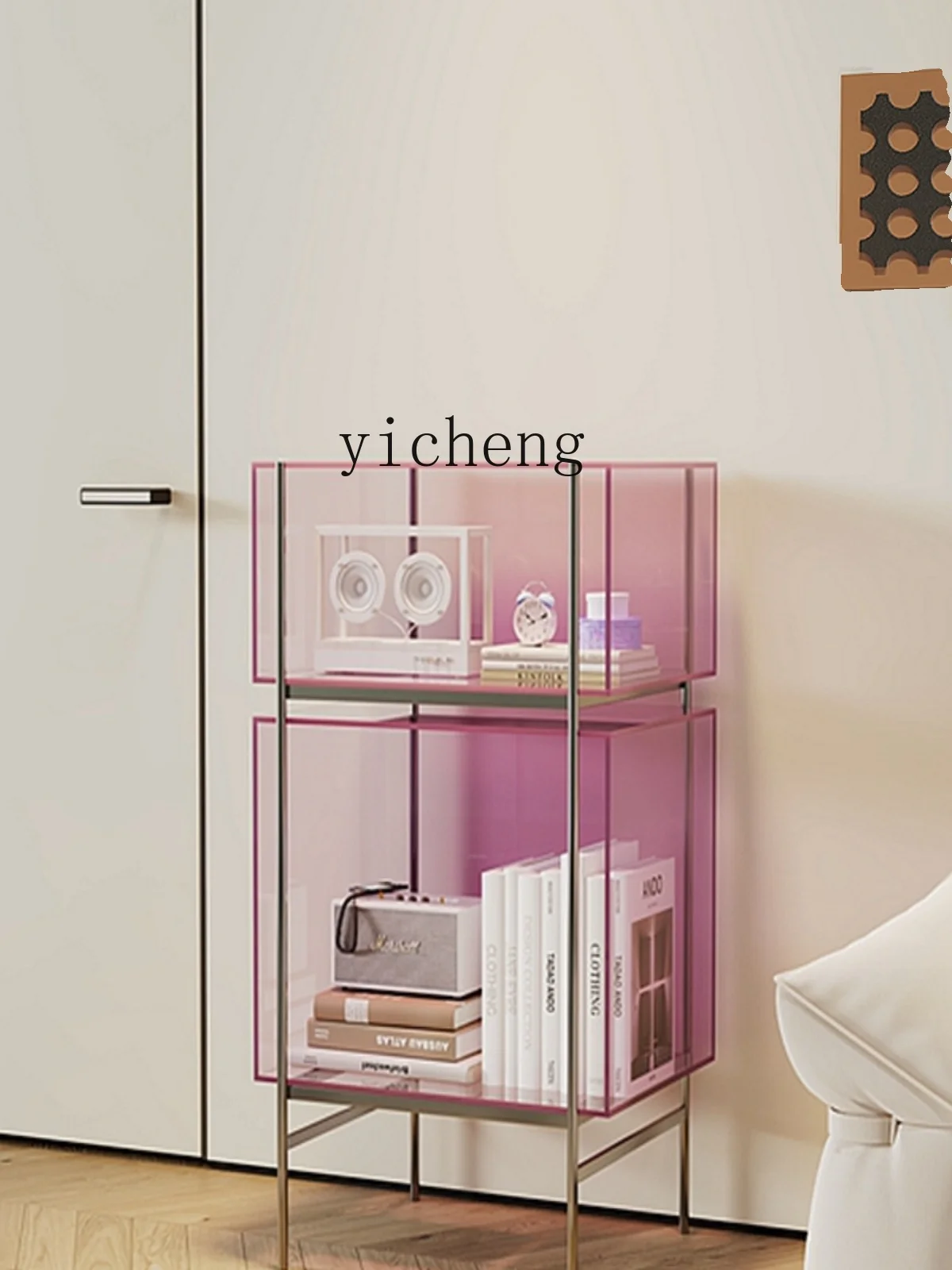 ZK acrylic  multi-layer sofa side against the wall floor bookshelf small apartment living room storage display pink locker