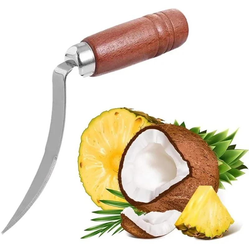 Rascador de coco de acero inoxidable, extractor de carne de coco, pelador de coco lavable con mango de madera, herramienta para el hogar, acero inoxidable
