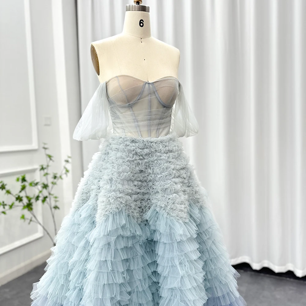 Sharon disse azul ombre em camadas babados vestidos de noite para festa de casamento feminino 2025 dubai vestido de baile vestido de baile ss551 personalizado