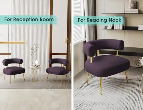 

Purple Round Upholstered Barrel Accent Chair With Metallic Legs For Living Room Bedroom Compact Space Use