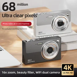 4K Digital Camera with App Wi-Fi Compact Camcorder 6800W Pixels 16x Zoom Dual Lens Travel Selfie Cam 1080P Autofocus Photography