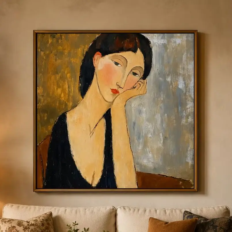 Ochre Solitude – Elongated Portrait Painting |Canvas Wall Print for Bedroom, Living Room, Office & Interior Space