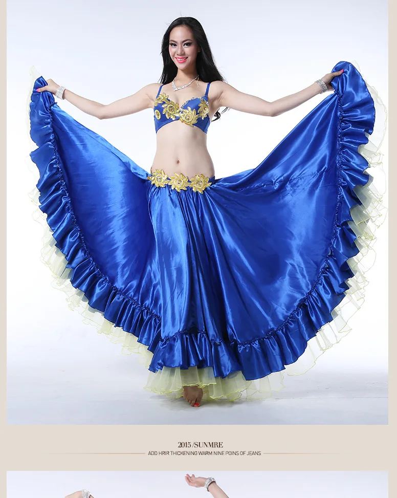 1 unids/lote estilo clásico mujer moda color satinado franjas falda larga de baile señora corrida falda de baile flamenco