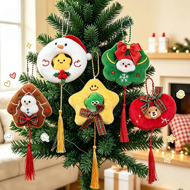 Christmas Bag Pendant Tree Wreath Sock Elk Star Cat Snowman Doll Keychain Ornament Backpack Handbag Charm Bag Accessories Gift