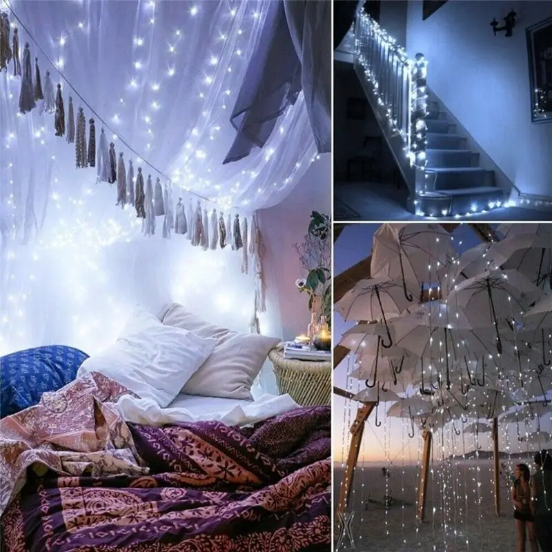 B69C LED Solar String Fairy Lights 100 For Outdoor Christmas Lighting Courtyard Street Garden Decor 10M White