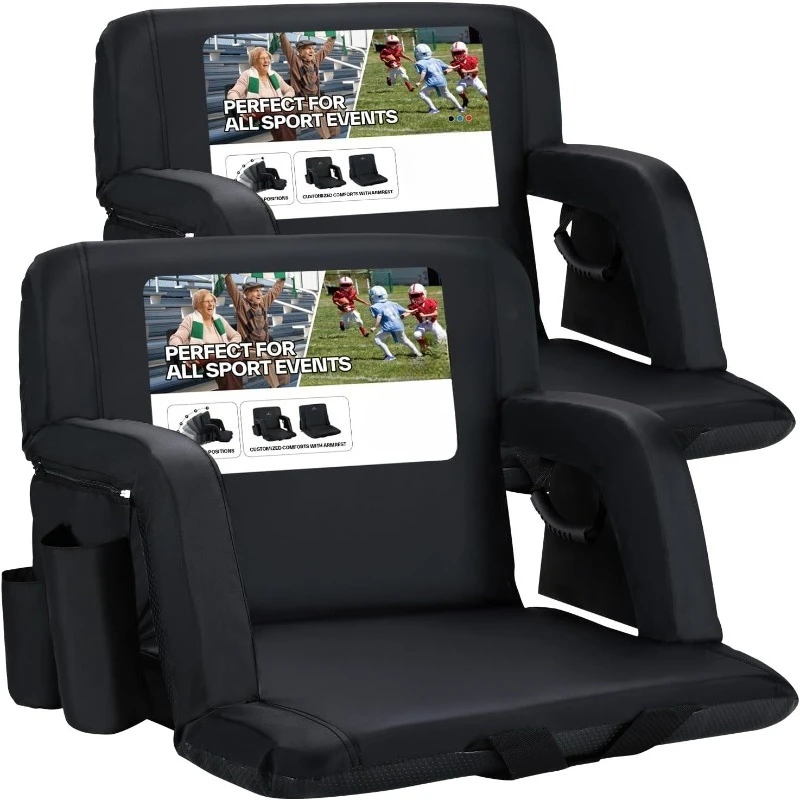 

Bleacher Chairs with Back and Cushion: 24'' Extra Wide 2.5'' Thick Comfy Cushion Stadium Seats with Armrest, 6 Adjusta