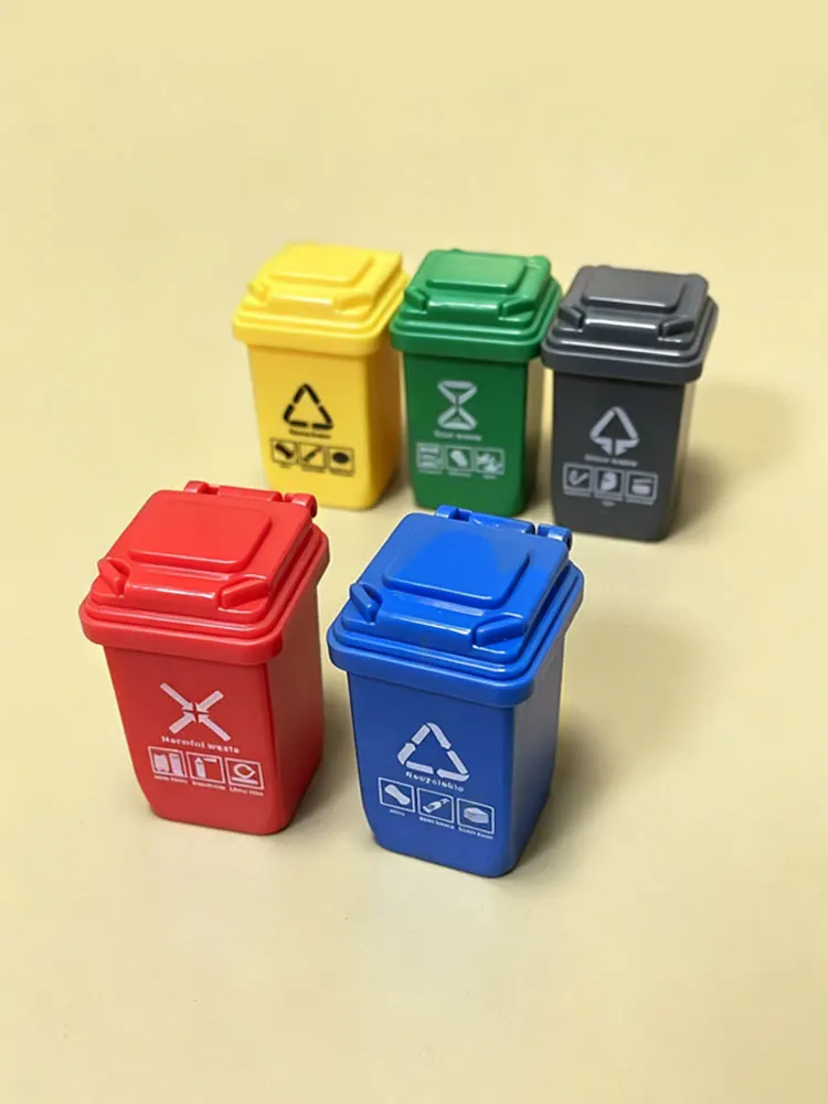 1: 12 Dollhouse Mini Sorting Garbage Bin Decoration Miniature Garbage Sorting Bin Modern Model Toy Decoration