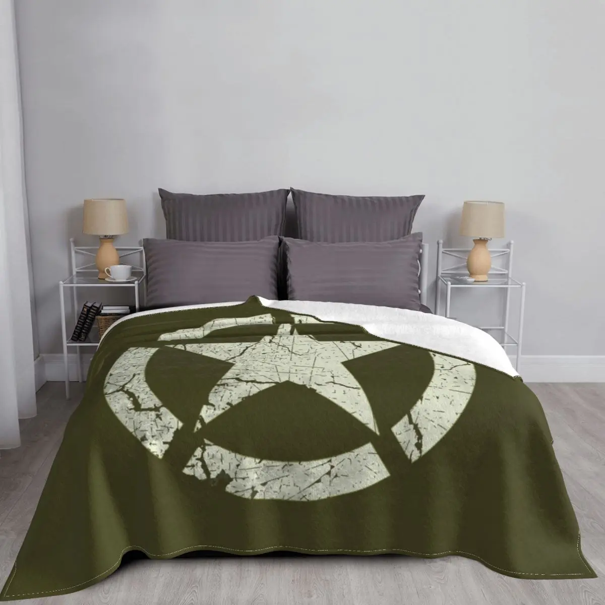 Vintage US Army Star Emblem Camouflage Blanket Flannel Decoration Camo Multifunction Lightweight Thin Throw Blankets