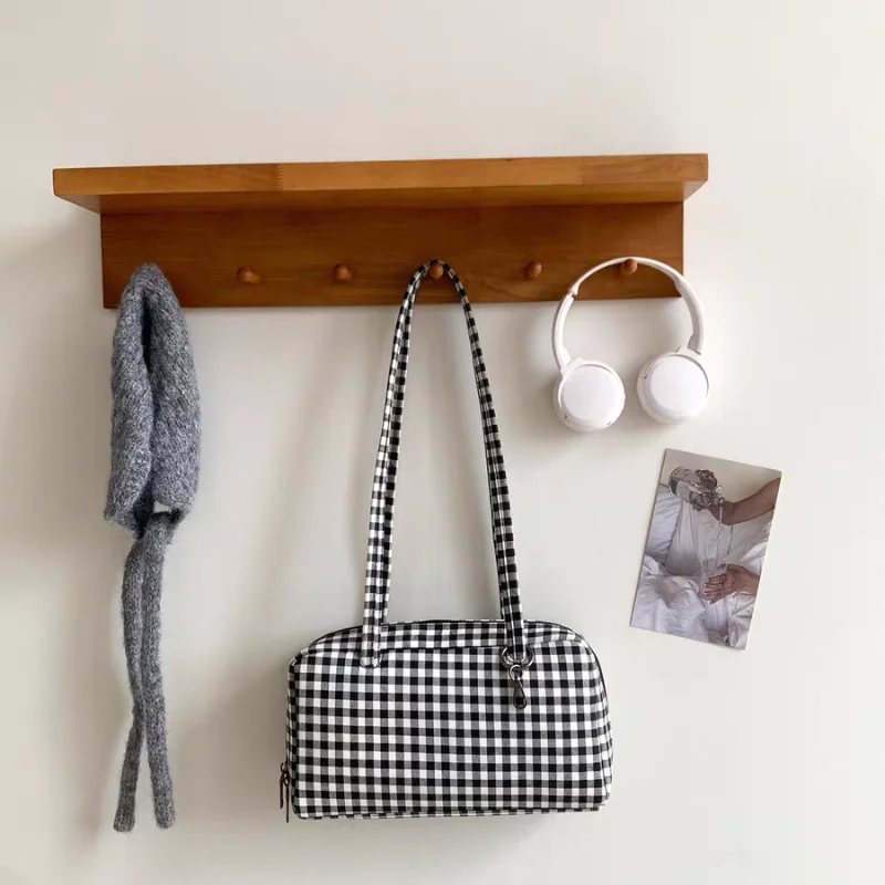 

Brand Retro Plaid Tote Bag Large Capacity Nylon Handbag Casual Everyday Commuter Underarm Bag Convenient Travel Shopping Bag New