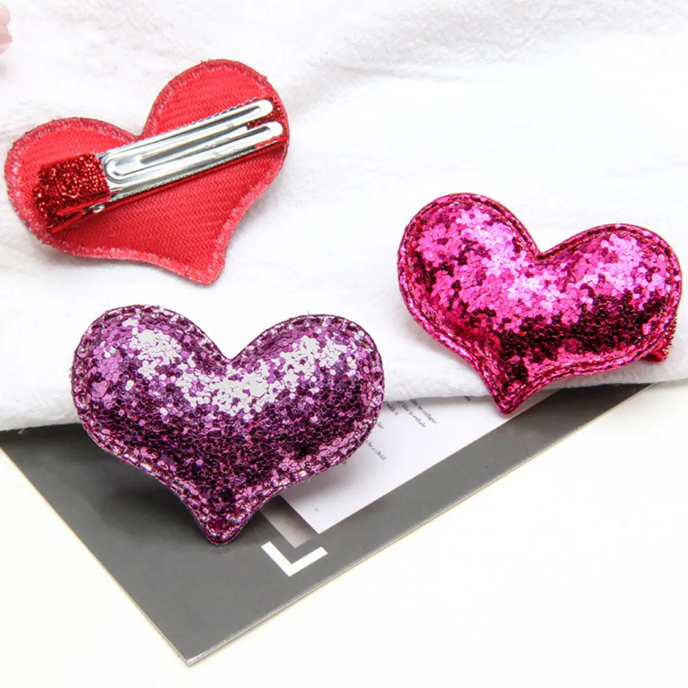 

12 Pcs Heart Shaped Hair Clips Glitter Accessories for Girls Duckbilled Non Damage Cute Stylish Party Daily Use Bright Colors