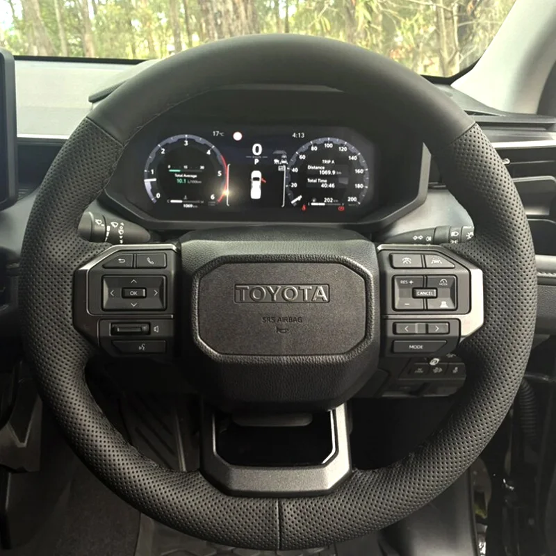 For Toyota Hilux 2026 Steering Wheels & Accessories Steering Covers Hand Stitch Car Steering Wheel Cover Black Leather Interior