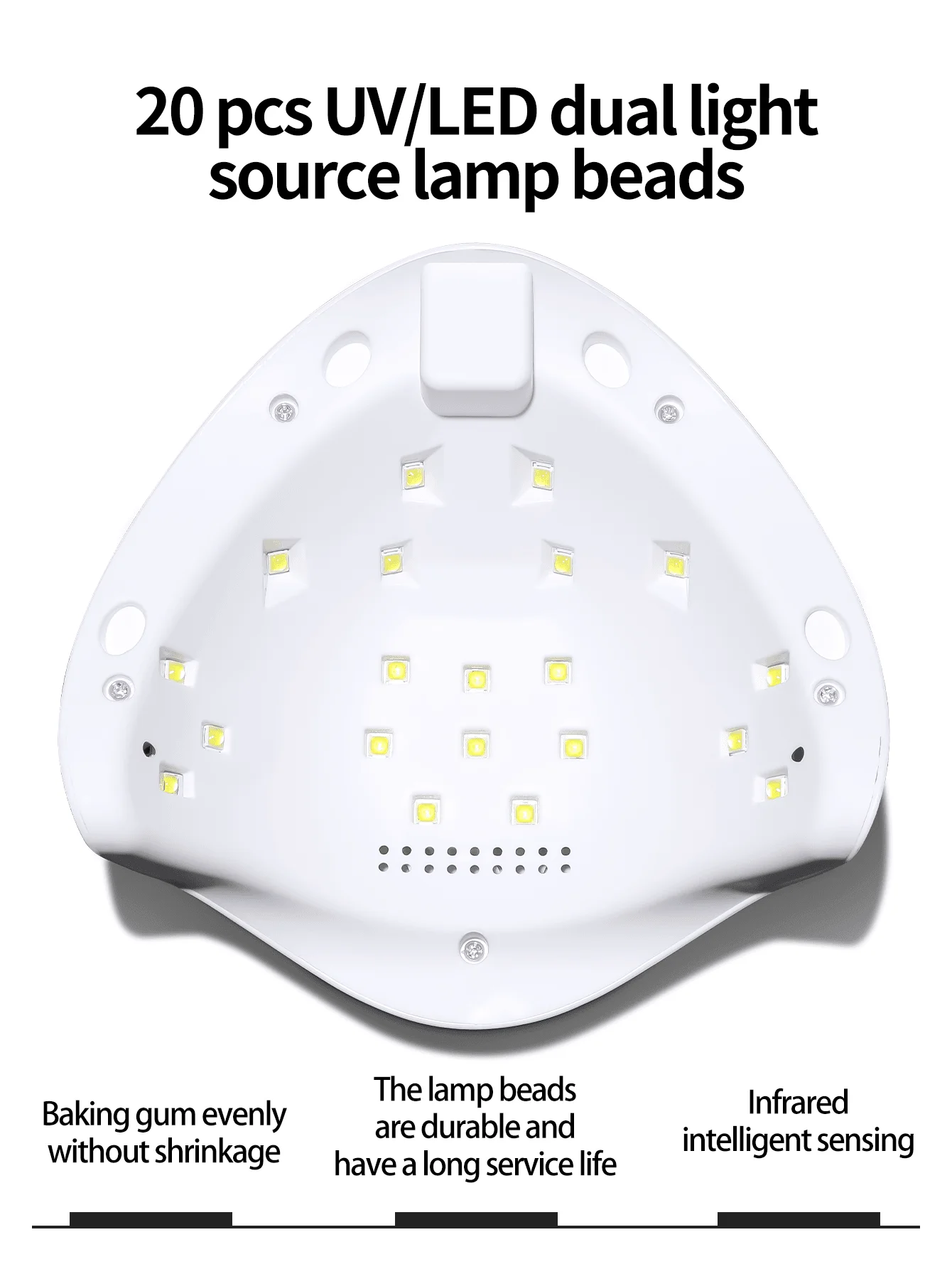 XEIJAYI 1 st witte UV LED-nagellamp 20 lampkralen, nageldroger gellaklicht, UV-nagellamp met 3 timerinstellingen LED-droger