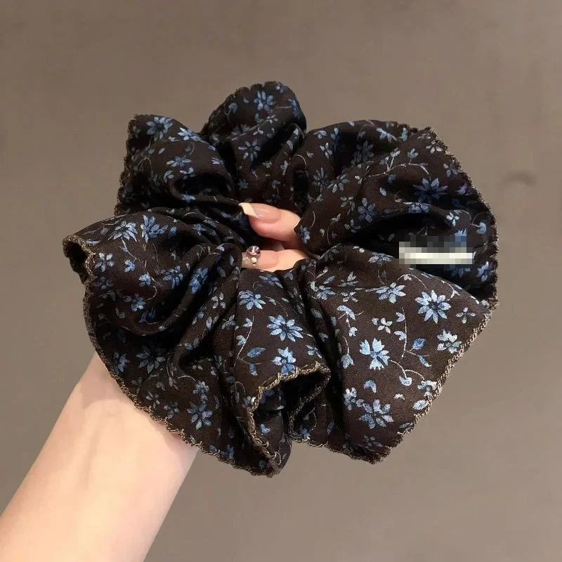 Herbst und Winter, flauschige, mit Blumenmuster bedruckte Haargummis, sanftes Damen-Haarseil, Temperament, Pferdeschwanz, Haargummi, koreanischer Haarschmuck