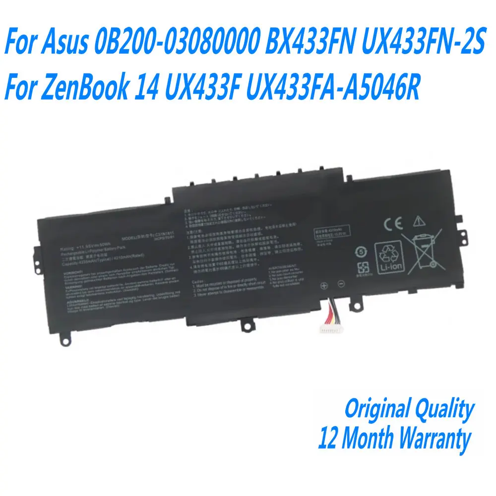 

New 11.55V 50Wh C31N1811 Laptop Battery For Asus UX433 UX433FA U433FN BX433FN UX433FN-2S For ZenBook 14 UX433F UX433FA-A5046R