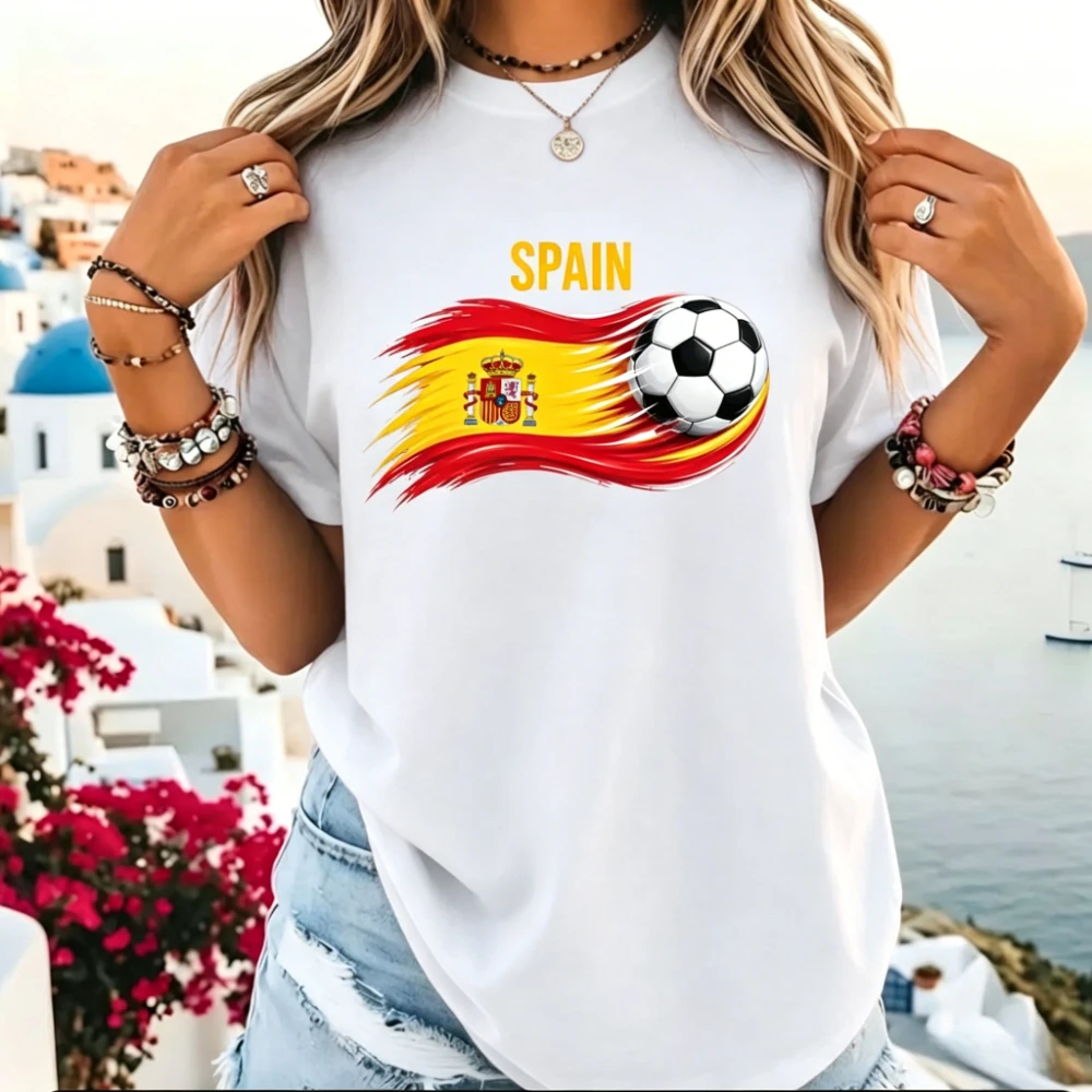 Spain Flag Soccer TShirt Spain Patriotic Aesthetic Shirt Soccer Part Supplies Clothing Soccer Fans Men Women Cotton Tee Tops