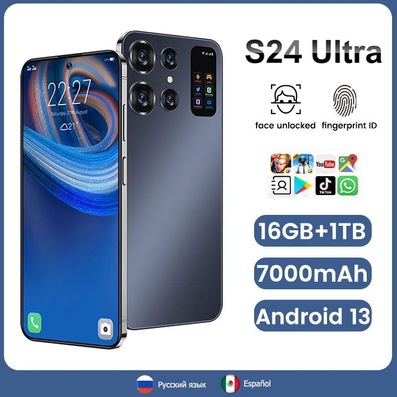 

Смартфон S24 Ultra 16G + 1TB 4G/5G две SIM-карты WIFI Android Мобильные телефоны 48 + 72 МП стандартная 7,0 дюймов HD 7000 мАч сотовый телефон