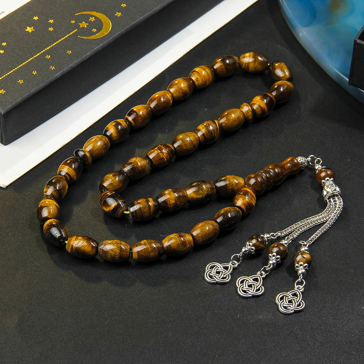 10 * 14mm Tiger Eye Stone Prayer Pilgrimage Prayer Bead Bracelet - Suitable for Daily Prayer - Comes with Exquisite Gift Box