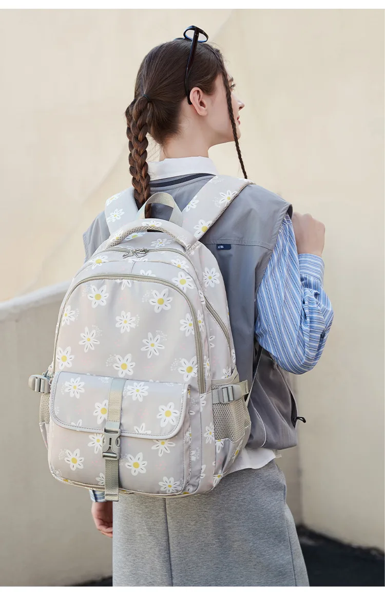 Large Capacity School Backpack for Girls Elementary Middle School Bags Purple Bookbag Student Flower Backpack with Many Pockets
