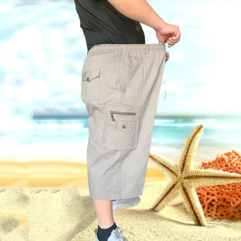 

YUZHAOLIN Mens Plus Size Cotton Cargo Shorts Loose Casual Summer Elastic Waist Pants