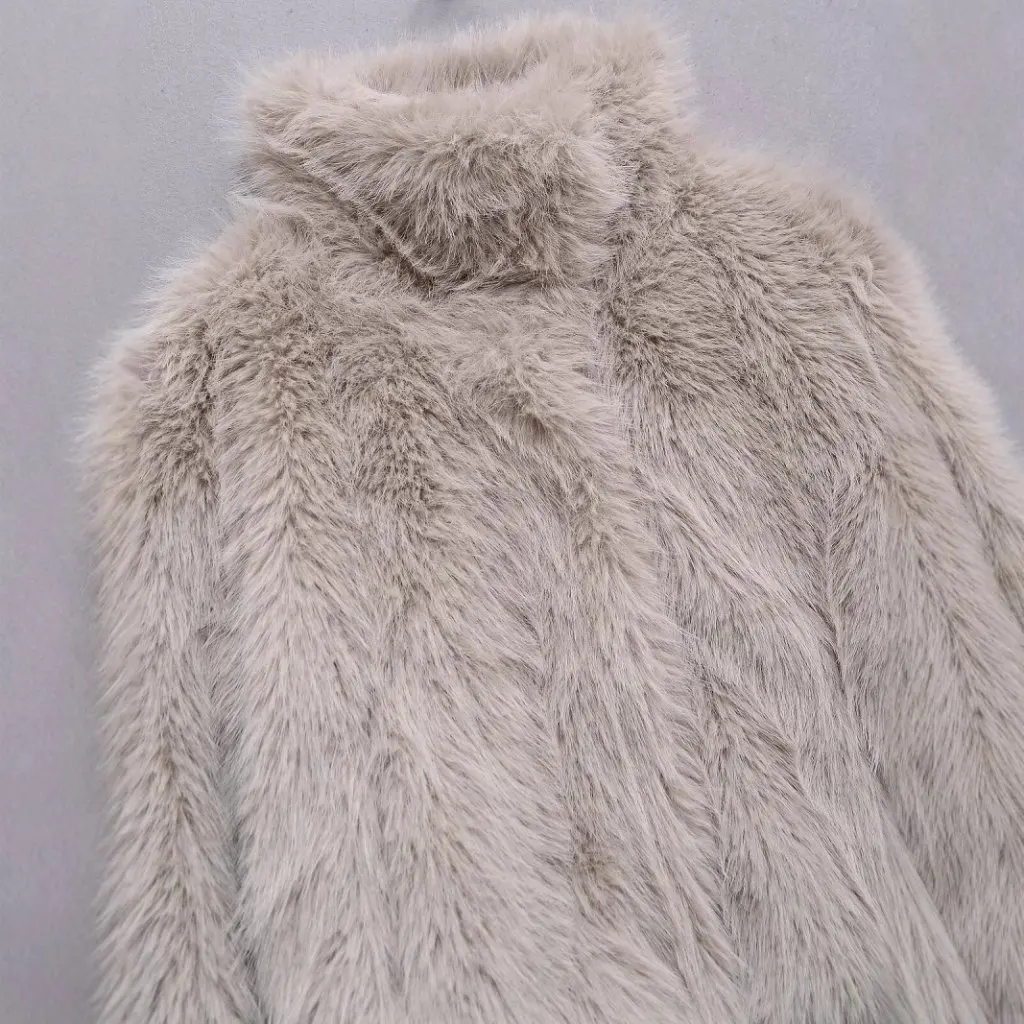 

Fashion Faux Fur Effect Woolen Coat European American Style Long Sleeve Women's Outerwear for Spring Autumn New