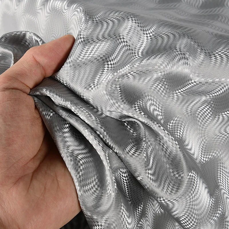 Grey Silver  3D Dynamic Light Wave Embossed PU Leather Fabric Shiny Elastic Creative Leather Sewing Material DIY Jacket/Dress