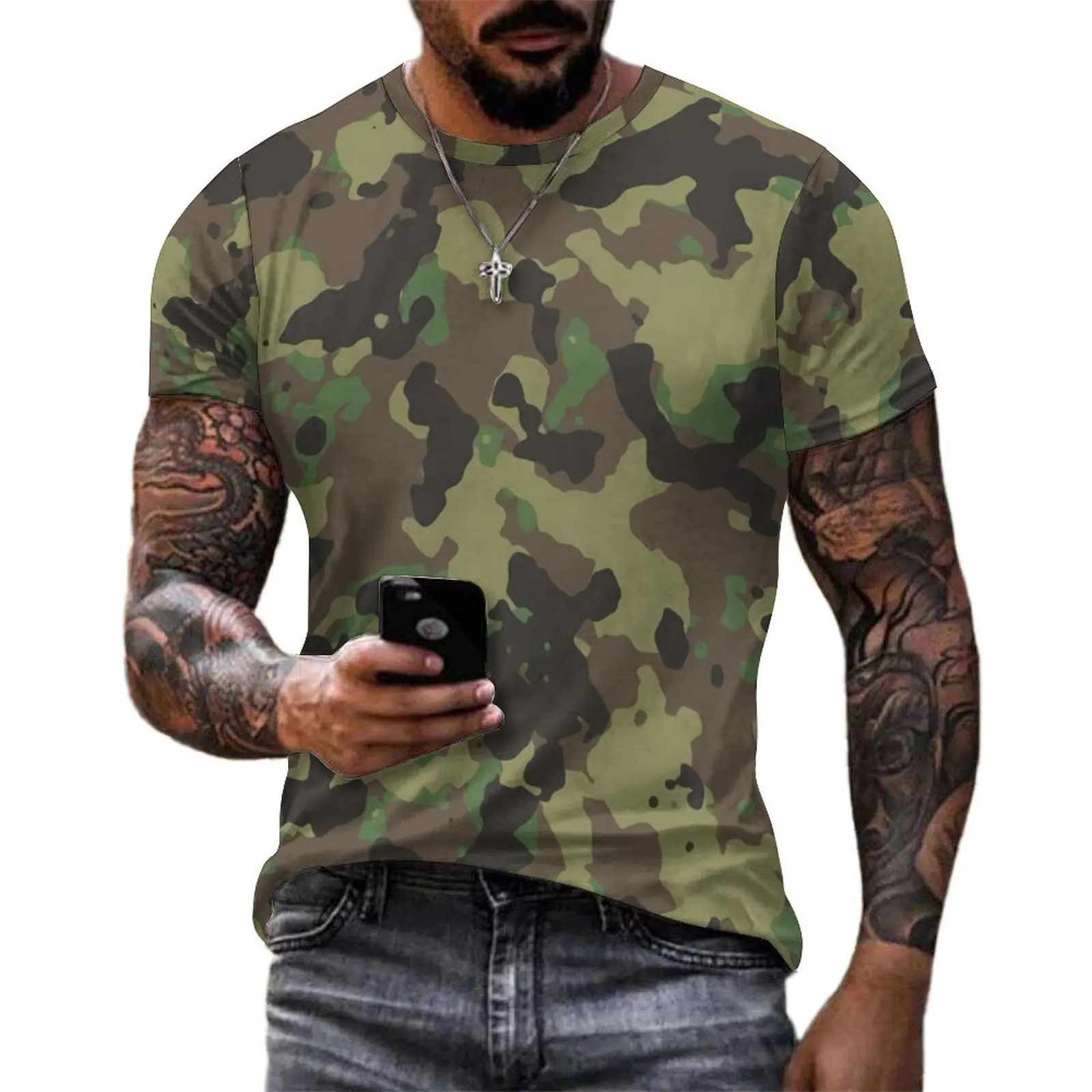 Military Camo T Shirt For Men Camouflage Army Graphic O Neck T Shirts Summer Vintage Clothing Street Style Oversized Tee Shirt