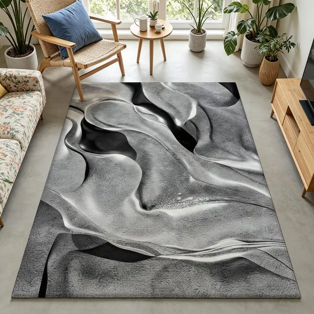 2D 1 Piece Soft Comfortable, Easy to Care, Machine Washable Indoor Rug for Dining Table Area, Living Room, Bedroom, Entryway, Hallway, Small Kitchen, Abstract Fluid Style, Ideal for Rural Style Home Decor
