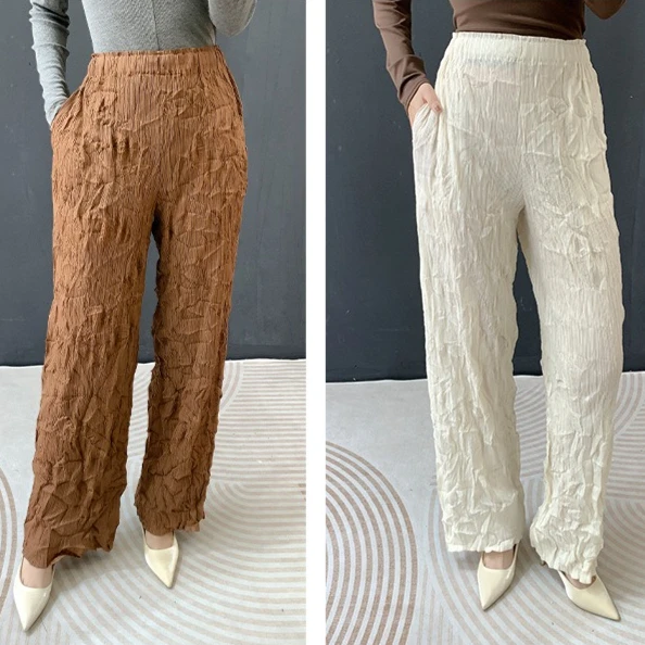 

Miyake плиссированные новые весенние женские брюки 2026, прямые брюки с высокой талией и драпировкой, тонкие повседневные эластичные брюки с тонкими складками