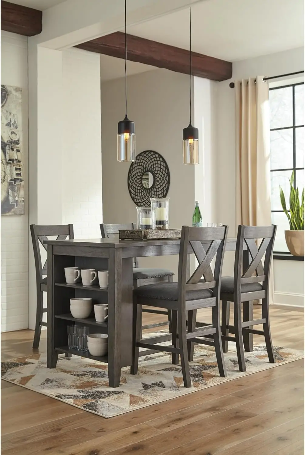Design by Ashley Caitbrook Rustic 24.63" Counter Height Upholstered Barstool, Set of 2, Gray