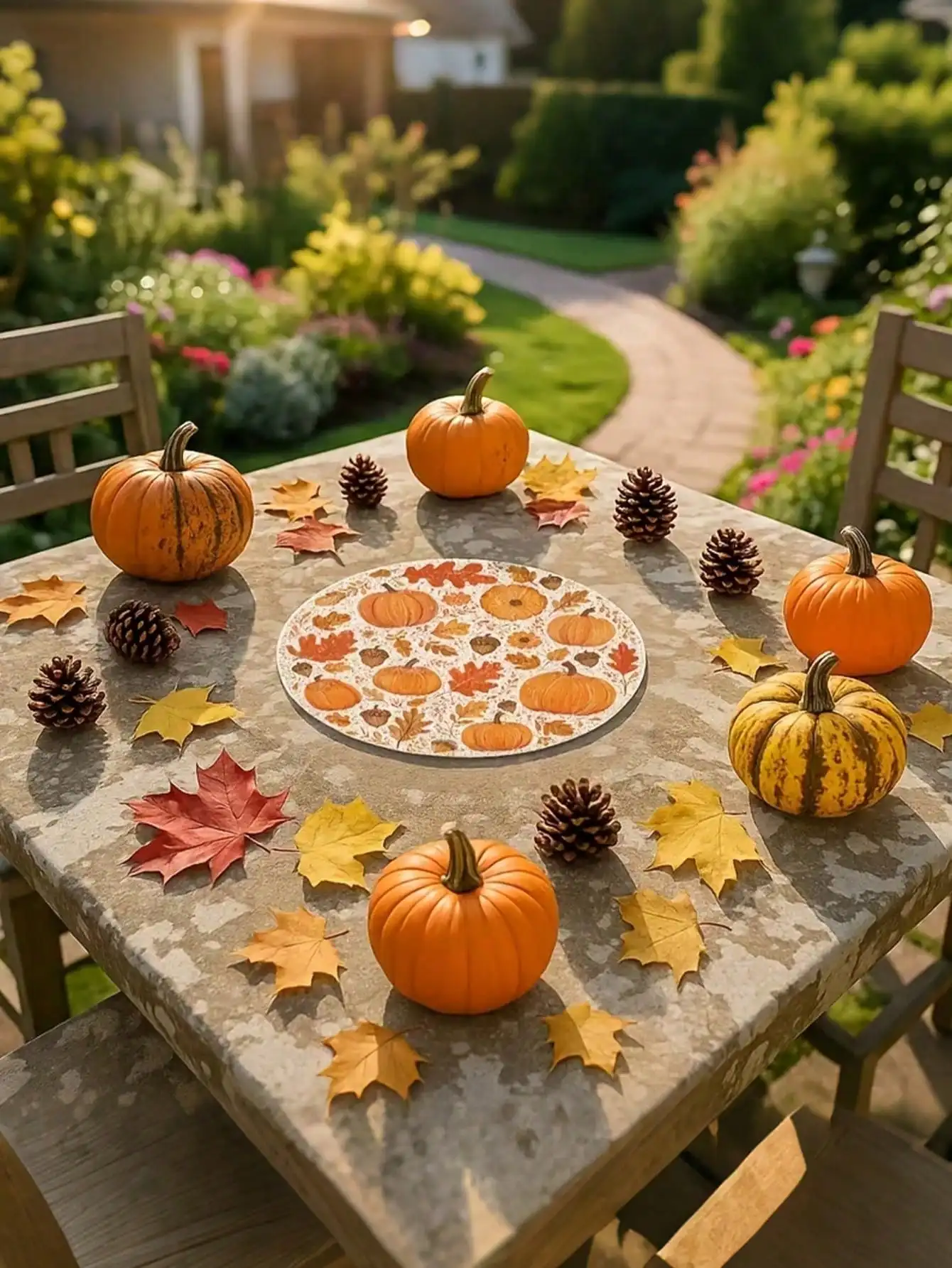 6pcs Autumn Harvest Round Placemats, Pumpkin Pattern Non-Slip Heat-Resistant Table Mats, Suitable For Restaurant, Home Kitchen Tabletop Decoration, Autumn Table Accessories, Family Gathering, Harvest Festival, Thanksgiving, Halloween Party Supplies