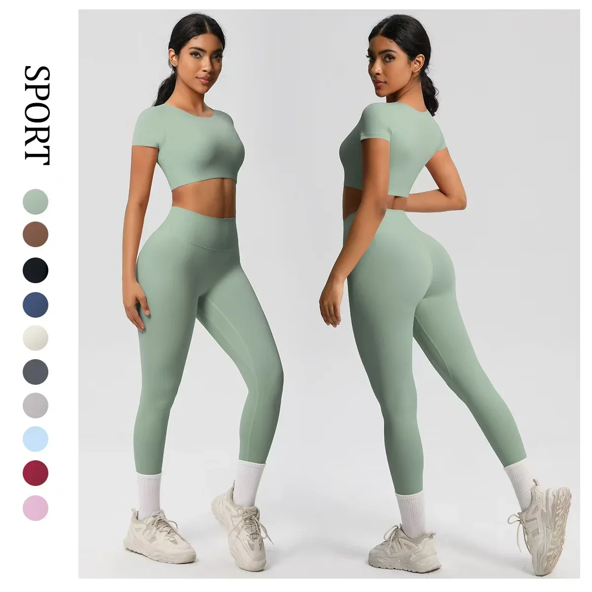 

Seamless Yoga Sets Sports Fitness Hip-lifting Skinny Short-Sleeved with Chest Cushion Yoga Suits Workout Gym Sets for Women