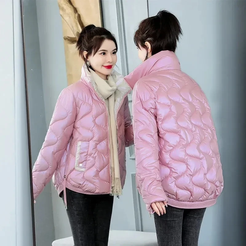 2023 New Down Cotton Jacket Women Parkas Long Sleeves Glossy Winter Coat Thick Padded Parka Female Student Coat Warm Outwear