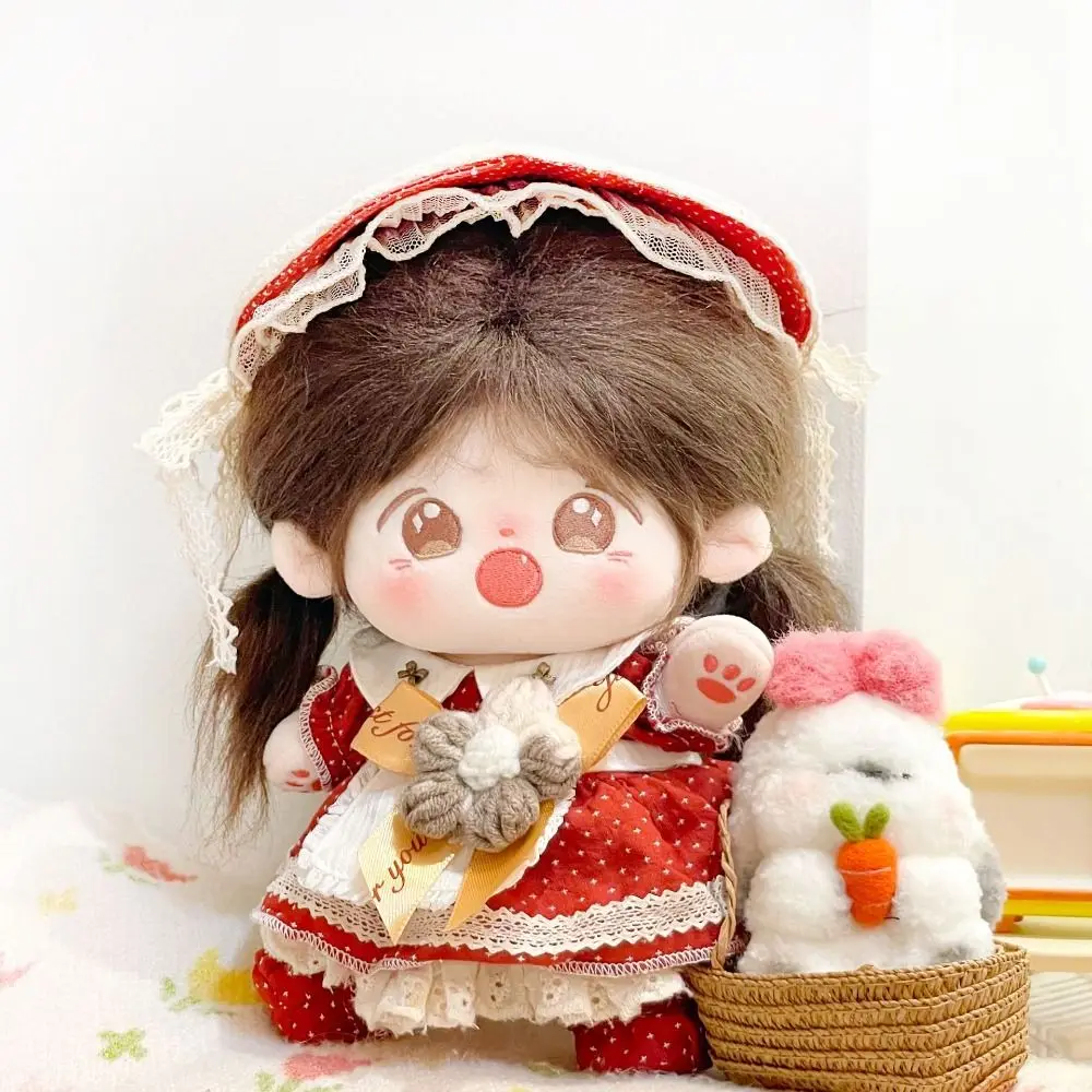 

Pastoral Style Cotton Doll Chemical Fiber Wig Toy Outfit Headgear 20cm Plush Dolls Clothes Fashion Cute