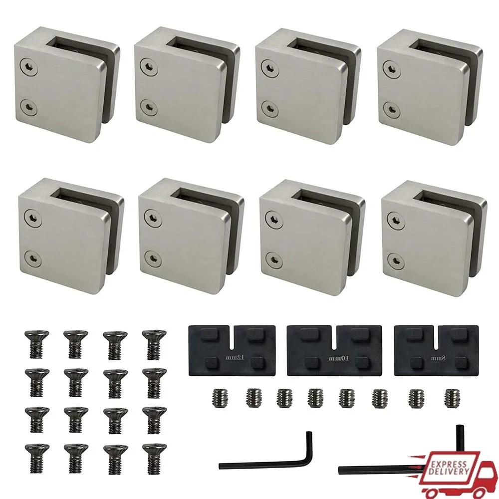 Heavy Duty Stainless Steel 316 Glass Clips Clamp Kit Rubber Gaskets Pack